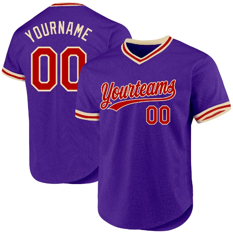 Baseball Jersey For Softball Player Gear-Custom Purple Red-Cream Authentic Throwback Baseball Jersey