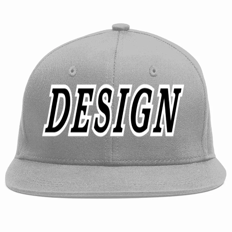 Baseball Cap For Sports Fundraisers-Custom Gray Black-White Flat Eaves Sport Baseball Cap Design for Men/Women/Youth