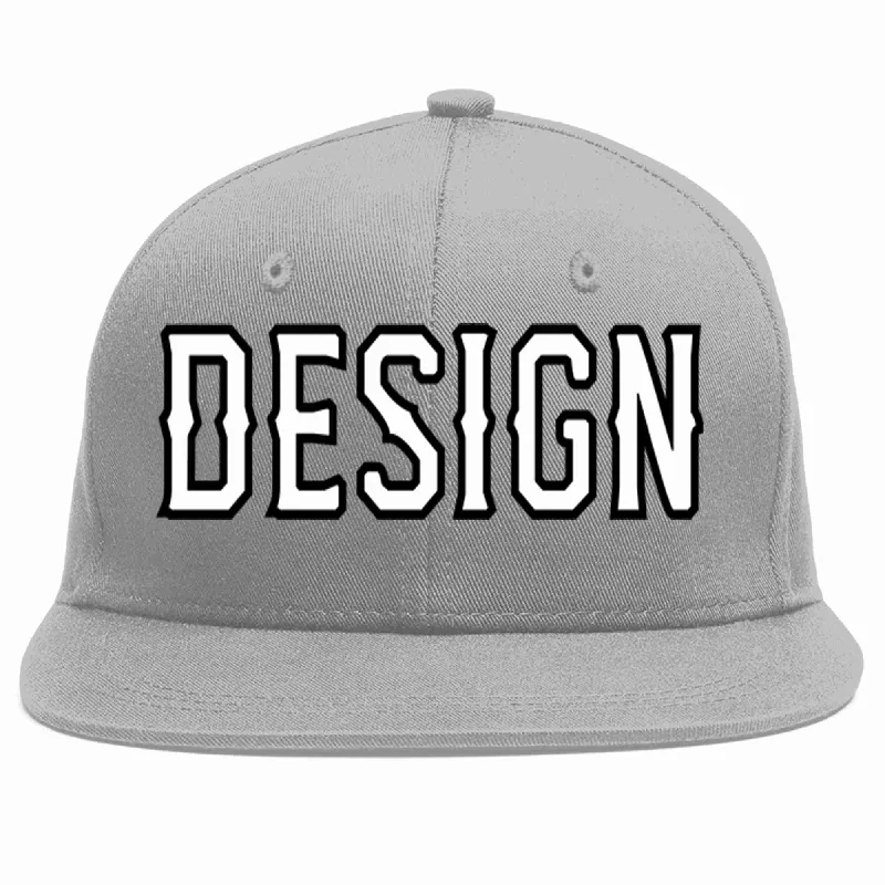 Baseball Cap For Custom Fan Designs-Custom Gray White-Black Flat Eaves Sport Baseball Cap Design for Men/Women/Youth