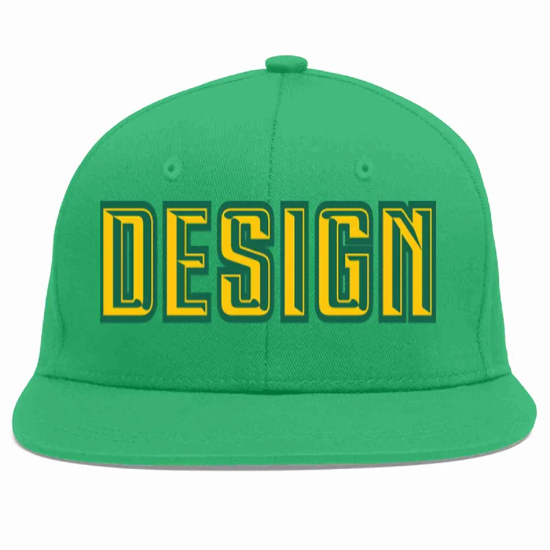 Baseball Cap For Personalized Gifts-Custom Teal Gold-Kelly Green Flat Eaves Sport Baseball Cap