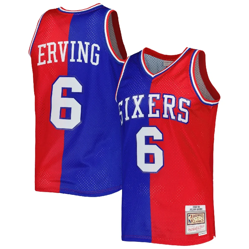 Basketball Jersey For Professional Merchandise-Julius Erving Philadelphia 76ers Hardwood Classics 1982/83 Split Swingman Basketball Jersey - Royal/red