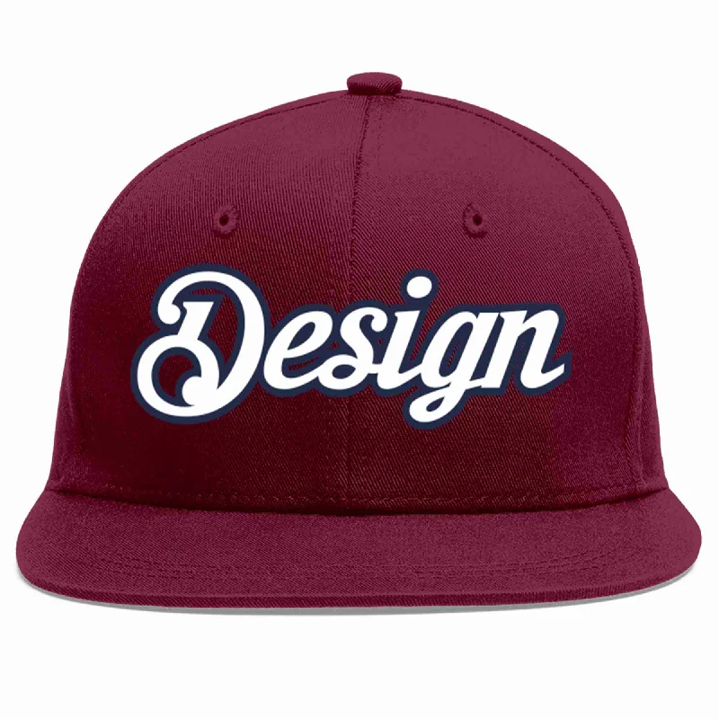 Baseball Cap For Youth Sports Team Customization-Custom Crimson White-Navy Flat Eaves Sport Baseball Cap Design for Men/Women/Youth