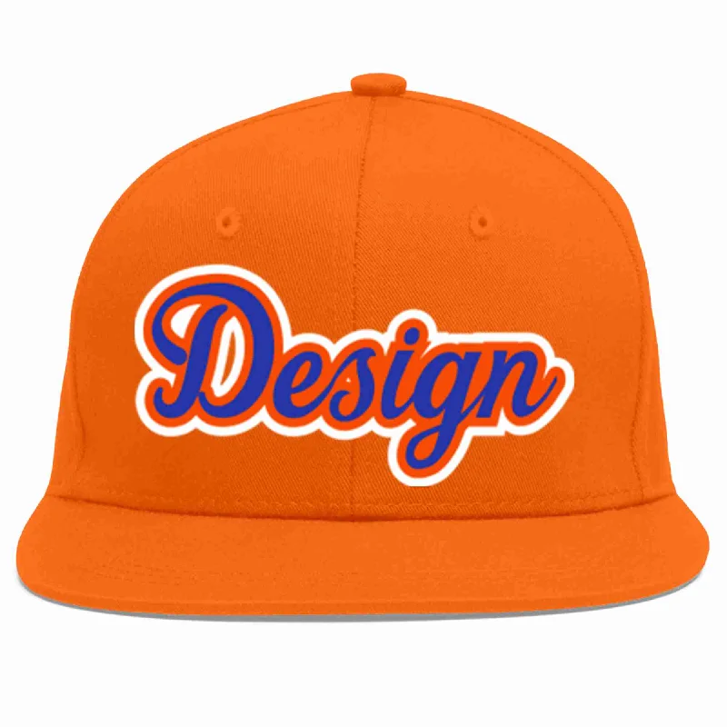 Baseball Cap With Embroidered Team Names-Custom Orange Royal-Orange Flat Eaves Sport Baseball Cap Design for Men/Women/Youth