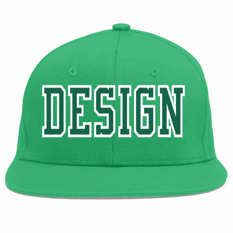 Baseball Cap With Personalized Stitching Options-Custom Teal Kelly Green-White Flat Eaves Sport Baseball Cap