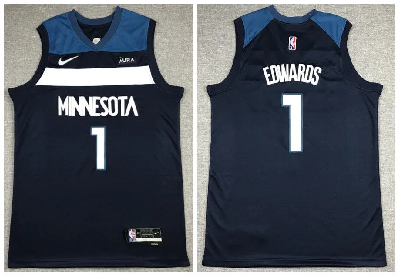 Basketball Jersey For Game Day Merchandise-Timberwolves 1 Anthony Edwards Navy Diamond 75th Anniversary City Edition Swingman Basketball Jersey