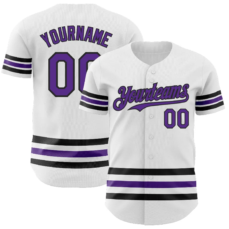 Baseball Jersey For Family Orders-Custom White Purple-Black Line Authentic Baseball Jersey