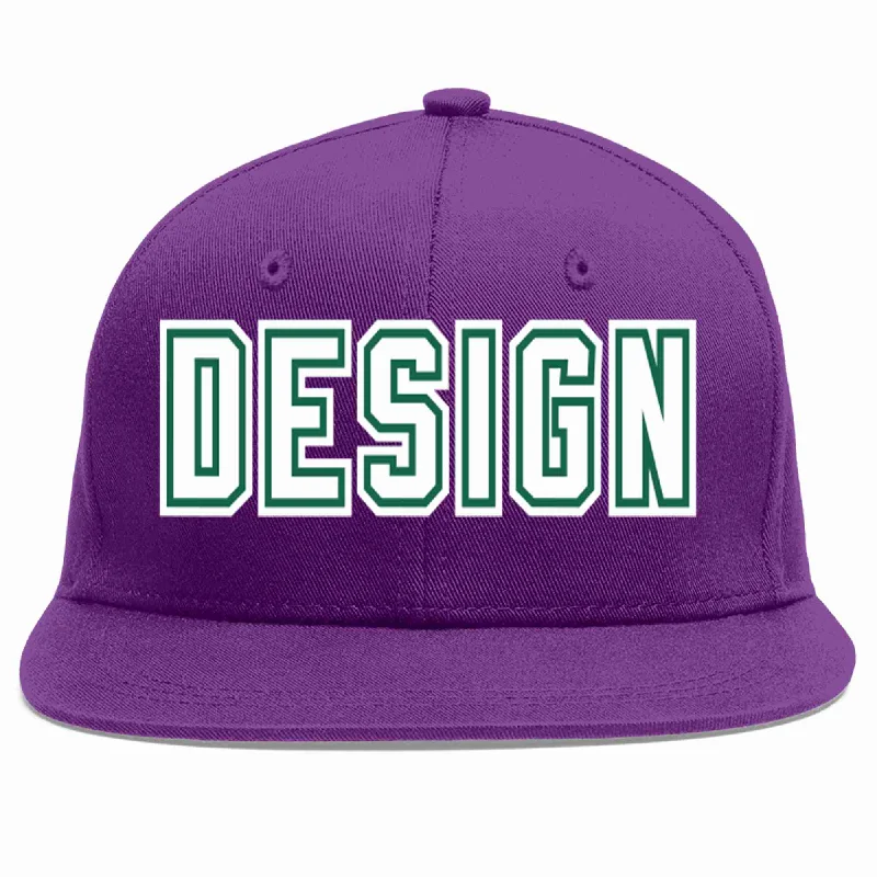 Baseball Cap For Custom League Orders-Custom Purple White-Kelly Green Flat Eaves Sport Baseball Cap Design for Men/Women/Youth