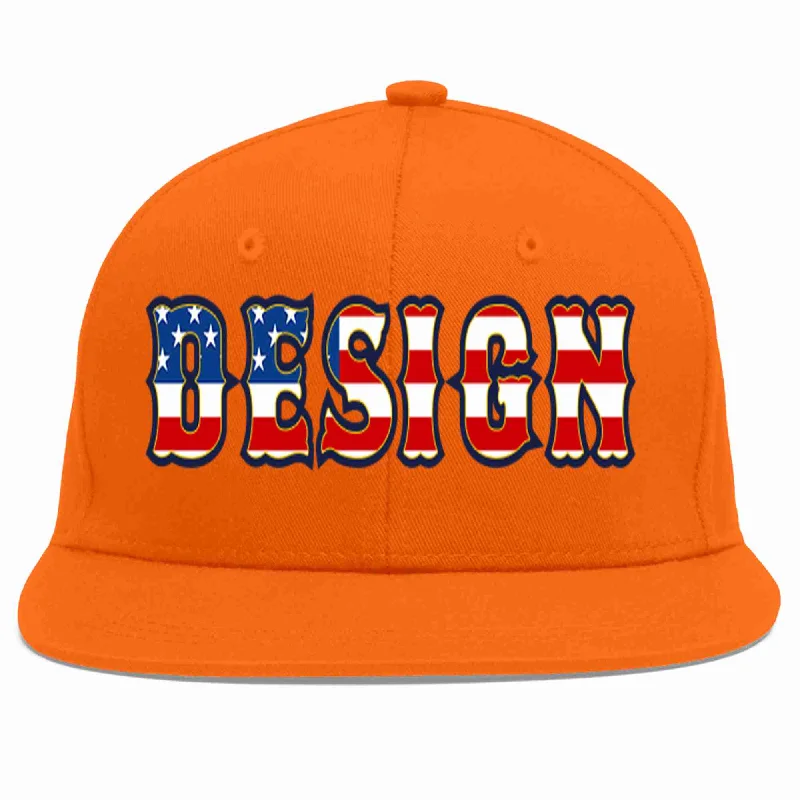 Baseball Cap For Personalized Gifts-Custom Orange Vintage USA Flag-Gold Flat Eaves Sport Baseball Cap Design for Men/Women/Youth