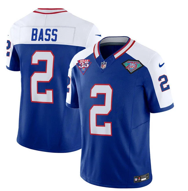 Football Jersey For Personalized School Event Gear-Men's Buffalo Bills #2 Tyler Bass Blue/White 2023 F.U.S.E. 75th Anniversary Throwback Vapor Untouchable Limited Football Stitched Jersey