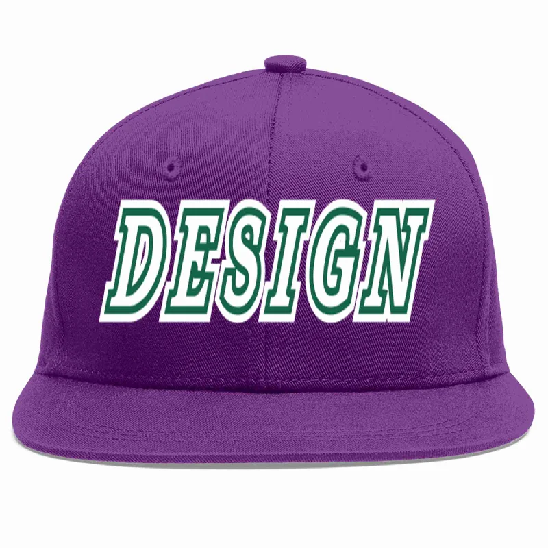 Baseball Cap For Event Merchandise-Custom Purple White-Kelly Green Flat Eaves Sport Baseball Cap Design for Men/Women/Youth