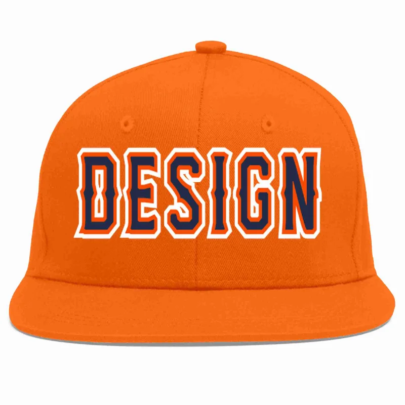 Baseball Cap For Team Gear-Custom Orange Navy-Orange Flat Eaves Sport Baseball Cap Design for Men/Women/Youth