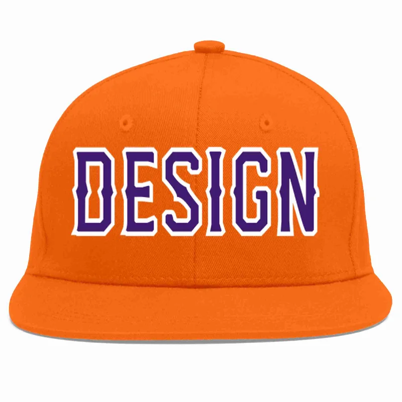 Baseball Cap For High School Teams-Custom Orange purple-White Flat Eaves Sport Baseball Cap Design for Men/Women/Youth