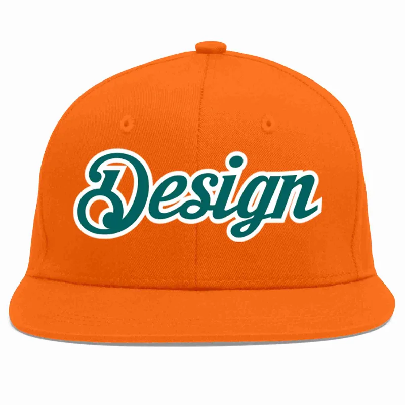 Baseball Cap For Custom Fan Apparel-Custom Orange Aqua-White Flat Eaves Sport Baseball Cap Design for Men/Women/Youth