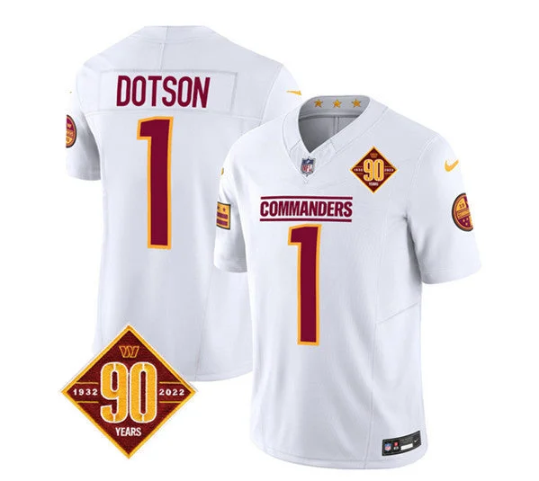 Football Jersey For Exclusive Fan Custom Orders-Men's Washington Commanders #1 Jahan Dotson White 2023 F.U.S.E. 90th Anniversary Vapor Limited Football Stitched Jersey