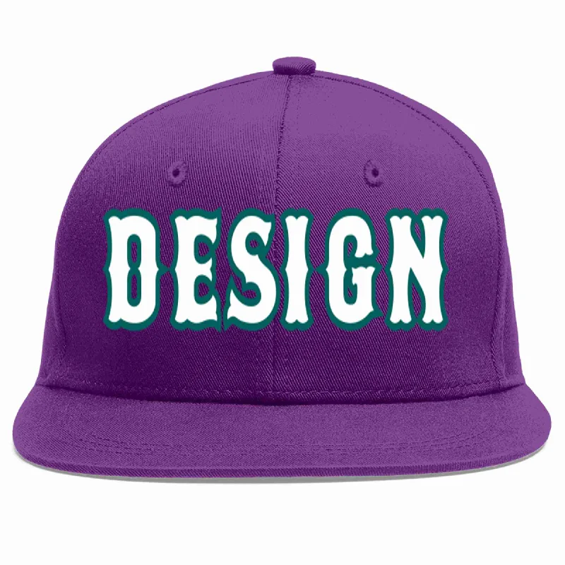 Baseball Cap For Outdoor Sports Events-Custom Purple White-Aqua Flat Eaves Sport Baseball Cap Design for Men/Women/Youth