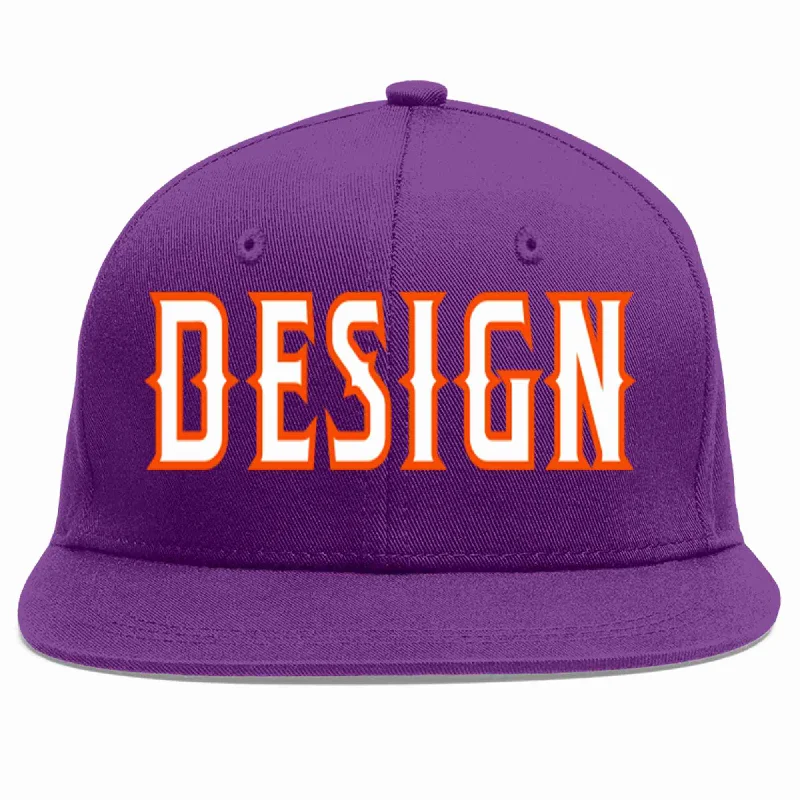 Baseball Cap For Seasonal Orders-Custom Purple White-Orange Flat Eaves Sport Baseball Cap Design for Men/Women/Youth