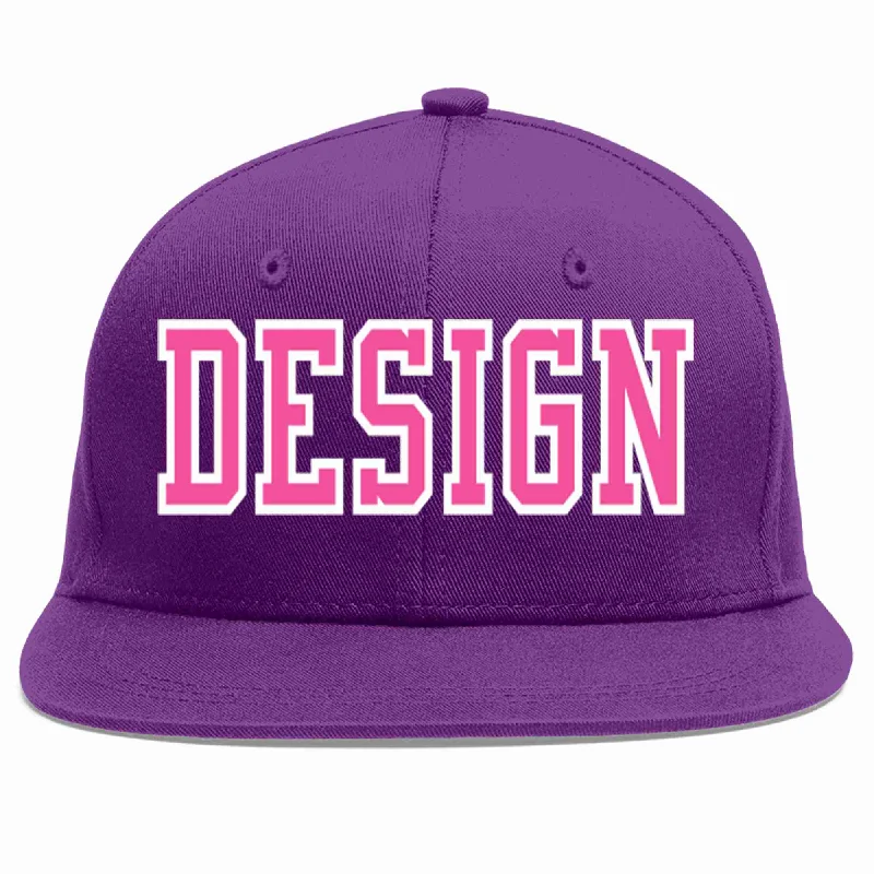 Baseball Cap For Custom Brand Design-Custom Purple Pink-White Flat Eaves Sport Baseball Cap Design for Men/Women/Youth