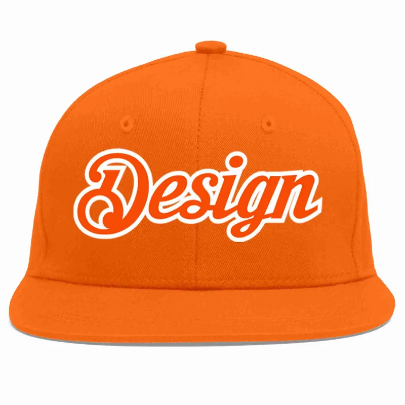 Baseball Cap With Premium Fabric-Custom Orange Orange-White Flat Eaves Sport Baseball Cap Design for Men/Women/Youth