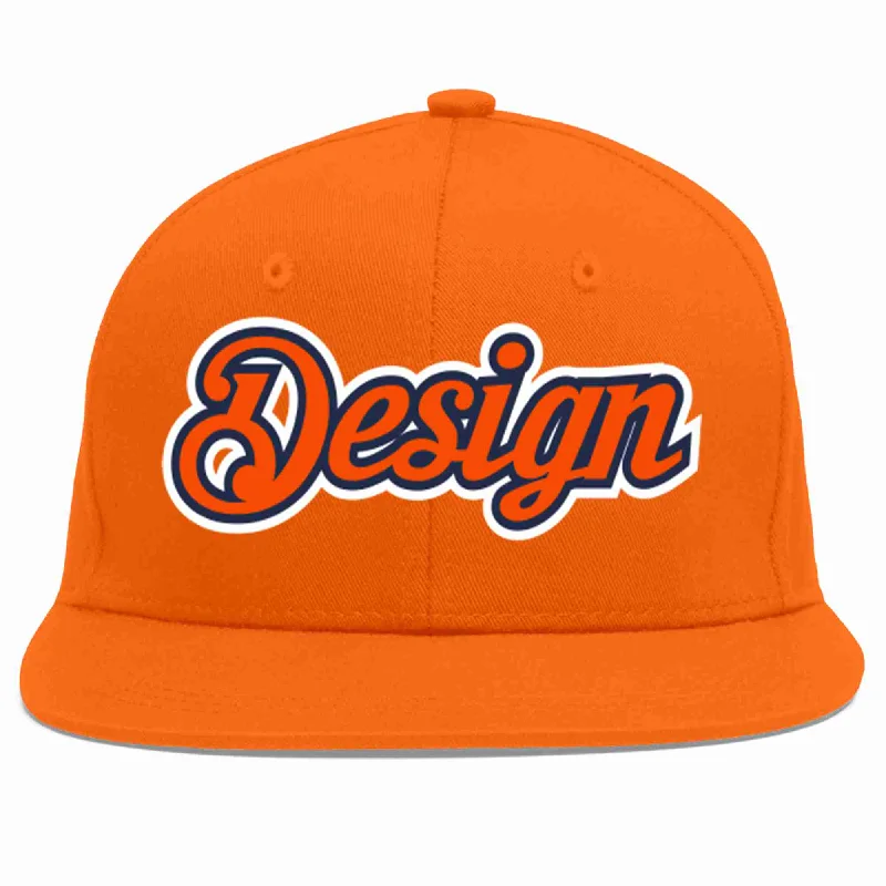 Baseball Cap With Personalized Embroidered Name-Custom Orange Orange-Navy Flat Eaves Sport Baseball Cap Design for Men/Women/Youth