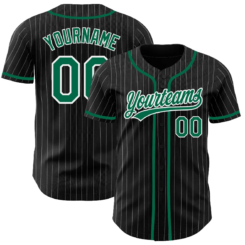 Baseball Jersey For Game Day-Custom Black White Pinstripe Kelly Green Authentic Baseball Jersey