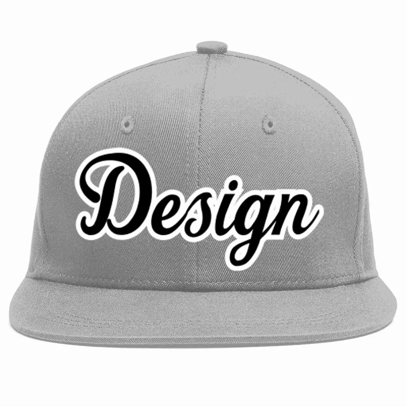 Baseball Cap For Custom Personalized Gear-Custom Gray Black-White Flat Eaves Sport Baseball Cap Design for Men/Women/Youth