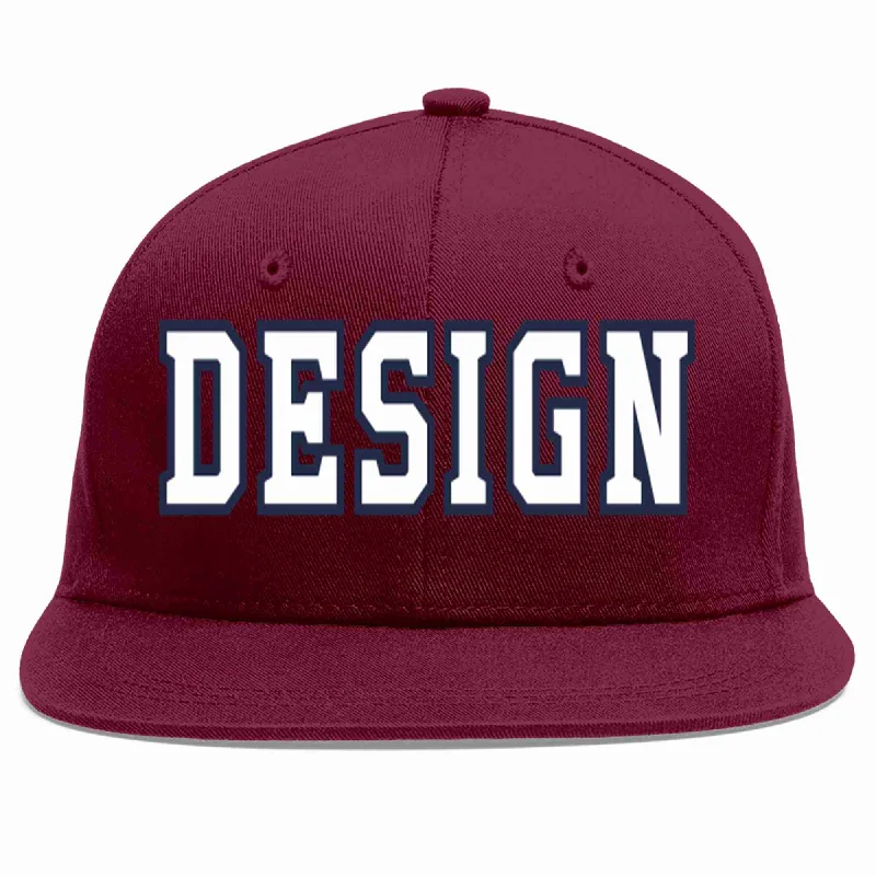 Baseball Cap With Player Number Customization-Custom Crimson White-Navy Flat Eaves Sport Baseball Cap Design for Men/Women/Youth