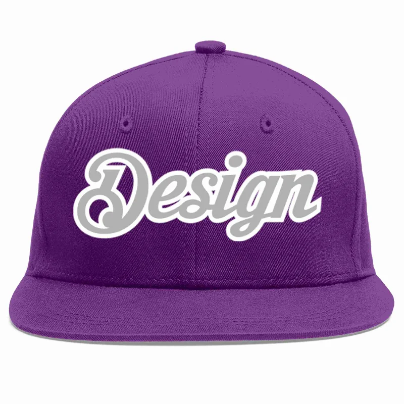 Baseball Cap With Unique Custom Features-Custom Purple Gray-White Flat Eaves Sport Baseball Cap Design for Men/Women/Youth