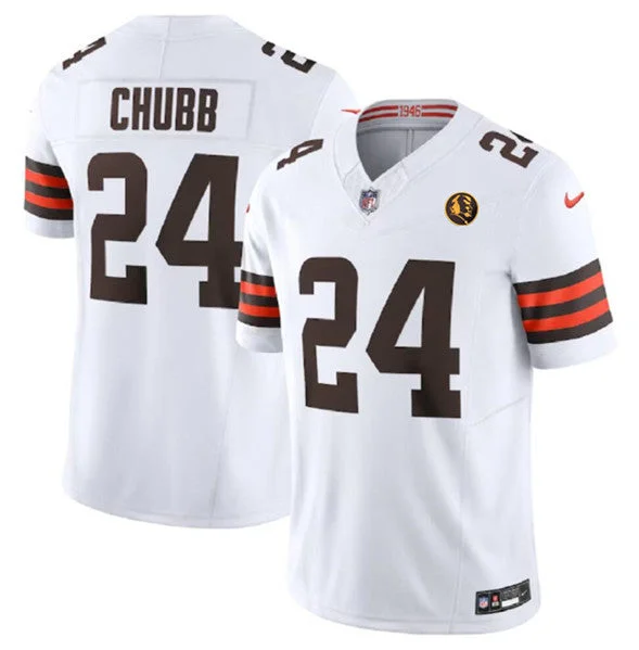 Football Jersey For Youth Team Apparel-Men's Cleveland Browns #24 Nick Chubb White 2023 F.U.S.E. With John Madden Patch Vapor Limited Football Stitched Jersey