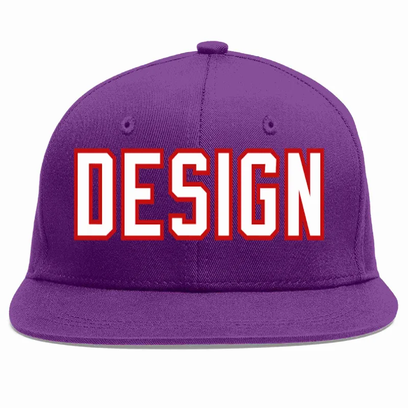 Baseball Cap With Custom Fit Options-Custom Purple White-Red Flat Eaves Sport Baseball Cap Design for Men/Women/Youth