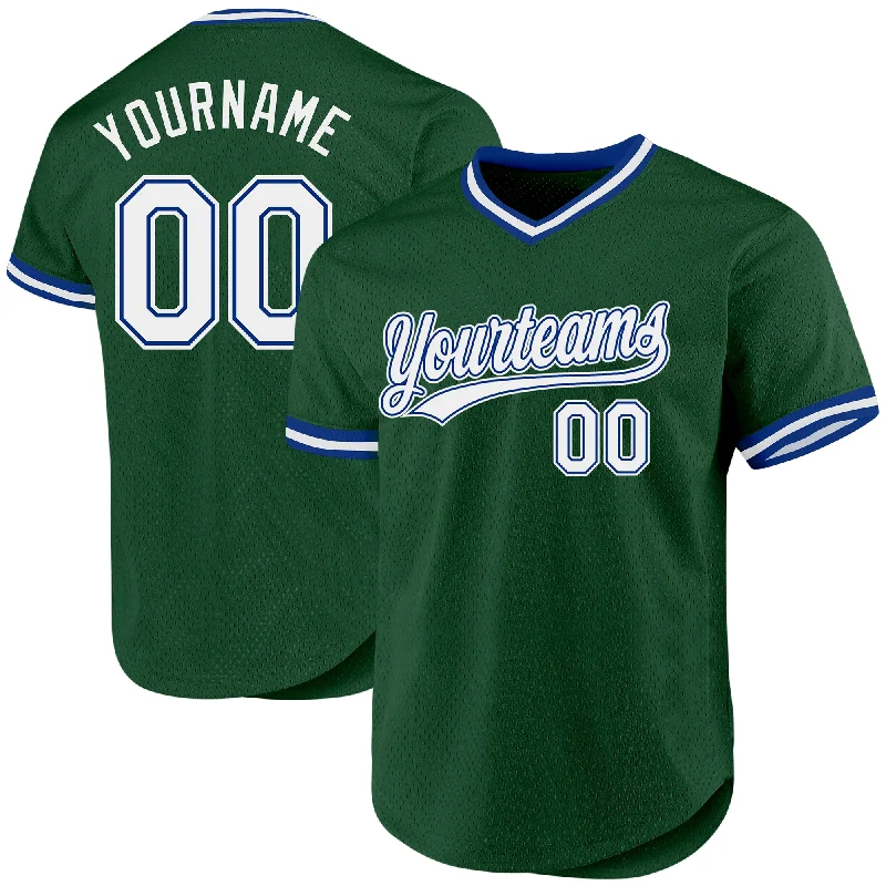 Baseball Jersey For Softball Player Gear-Custom Green White-Royal Authentic Throwback Baseball Jersey