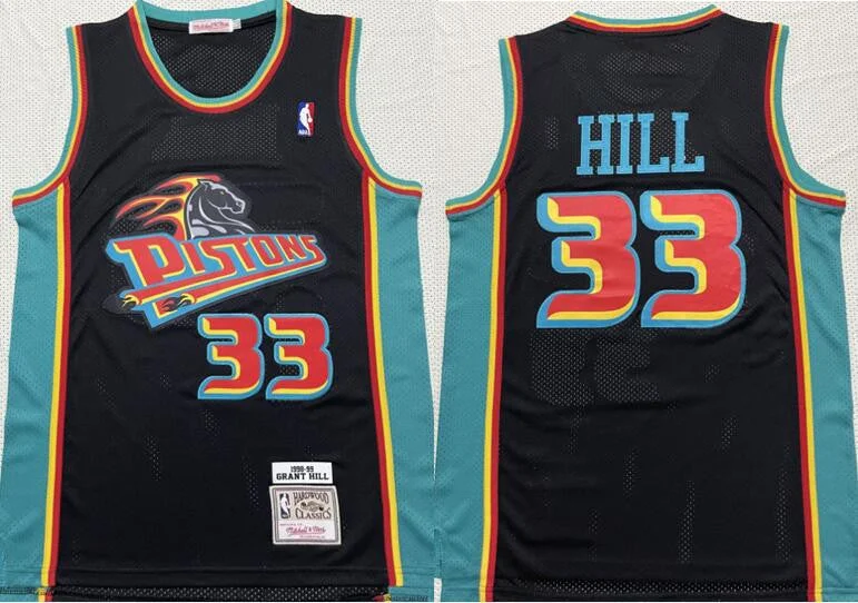 Basketball Jersey For Player Custom Orders-Pistons 33 Grant Hill Black 1998-99 Hardwood Classics Basketball Jersey