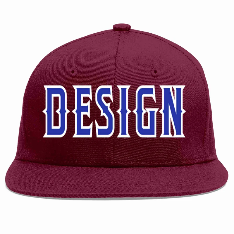 Baseball Cap For College And University Teams-Custom Crimson Royal-White Flat Eaves Sport Baseball Cap Design for Men/Women/Youth