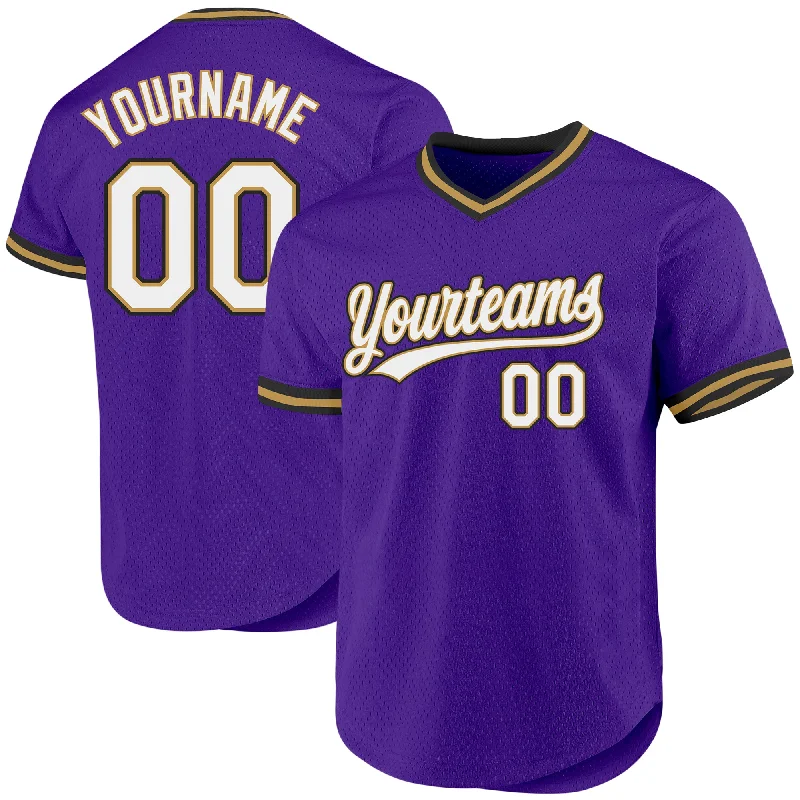 Baseball Jersey With Custom Embroidered Logos-Custom Purple Old Gold-Black Authentic Throwback Baseball Jersey