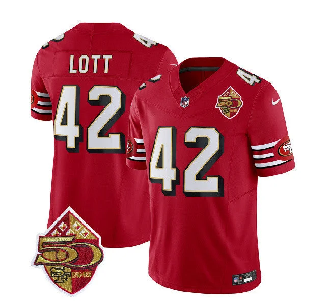 Football Jersey With Custom Graphics-Men's San Francisco 49ers #42 Ronnie Lott Red 2023 F.U.S.E. 50th Patch Throwback Football Stitched Jersey