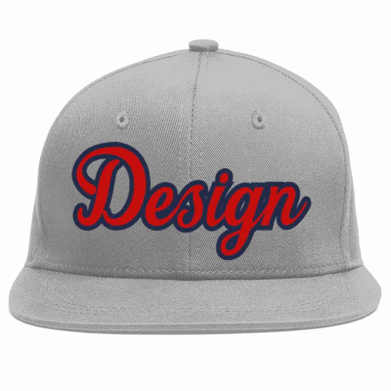 Baseball Cap For Sale-Custom Gray Red-Navy Flat Eaves Sport Baseball Cap Design for Men/Women/Youth