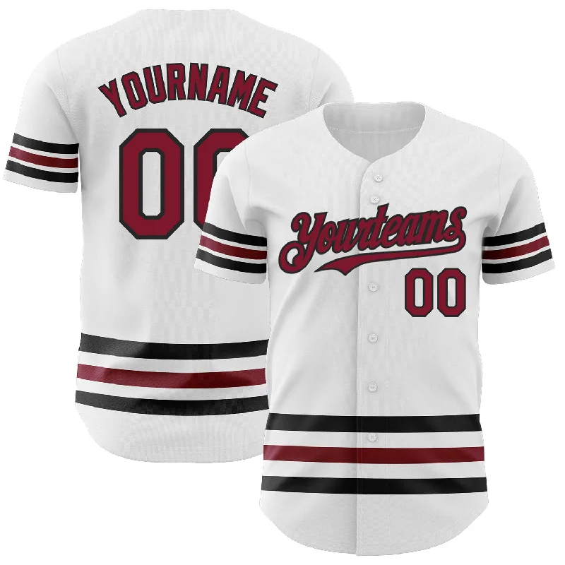 Baseball Jersey For Game Day Merchandise-Custom White Crimson-Black Line Authentic Baseball Jersey