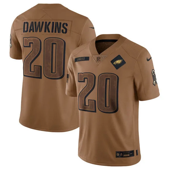 Football Jersey For Special Team Customization-Men's Philadelphia Eagles #20 Brian Dawkins 2023 Brown Salute To Service Limited Football Stitched Jersey