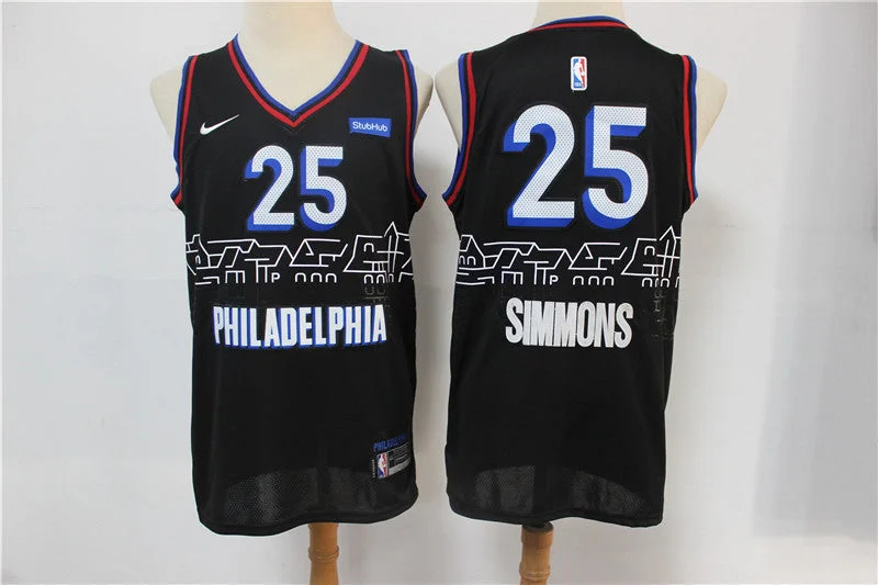 Basketball Jersey For Team Recognition-76ers 25 Ben Simmons Black 2020-21 City Edition Swingman Basketball Jersey