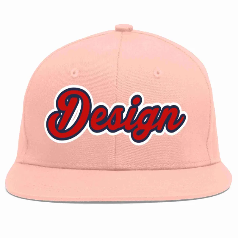 Baseball Cap With Custom Team Name-Custom Pink Red-Navy Flat Eaves Sport Baseball Cap Design for Men/Women/Youth