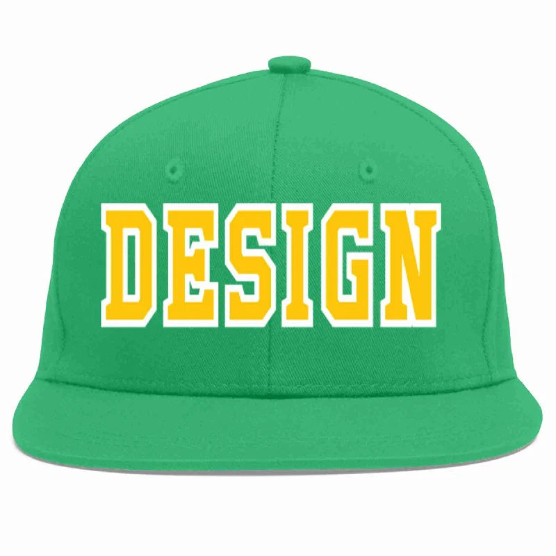 Baseball Cap For Limited-Time Sales-Custom Teal Gold-White Flat Eaves Sport Baseball Cap