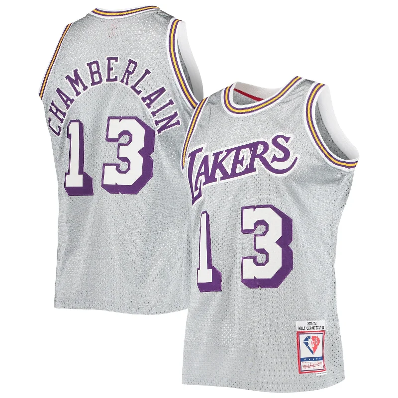 Basketball Jersey For Exclusive Team Gear-Wilt Chamberlain Los Angeles Lakers 75th Anniversary 1971/72 Hardwood Classics Swingman Basketball Jersey - Silver