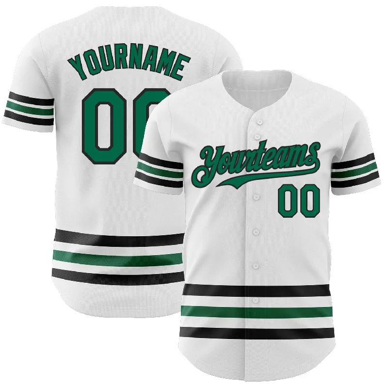 Baseball Jersey For Professional Fan Gear-Custom White Kelly Green-Black Line Authentic Baseball Jersey