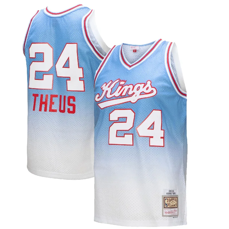 Basketball Jersey For Special Fan Gifts-Reggie Theus Sacramento Kings 1985/86 Hardwood Classics Fadeaway Swingman Player Basketball Jersey - White/light Blue