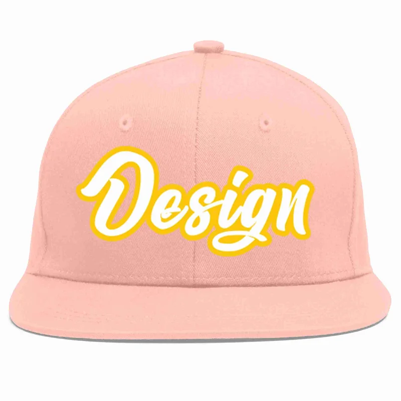 Baseball Cap With Player Numbering-Custom Pink White-Gold Flat Eaves Sport Baseball Cap Design for Men/Women/Youth