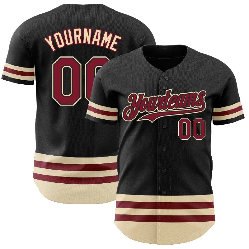 Baseball Jersey With Custom Patch Designs-Custom Black Crimson-Cream Line Authentic Baseball Jersey