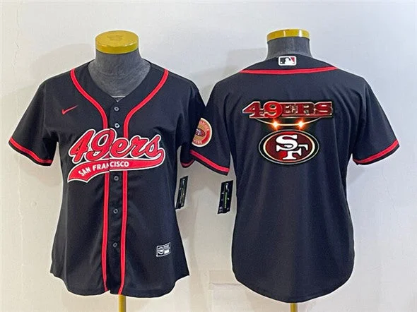 Baseball Jersey For Custom Team Portraits-Women's San Francisco 49ers Black Team Big Logo With Patch Cool Base Stitched Baseball Jersey(Run Small)