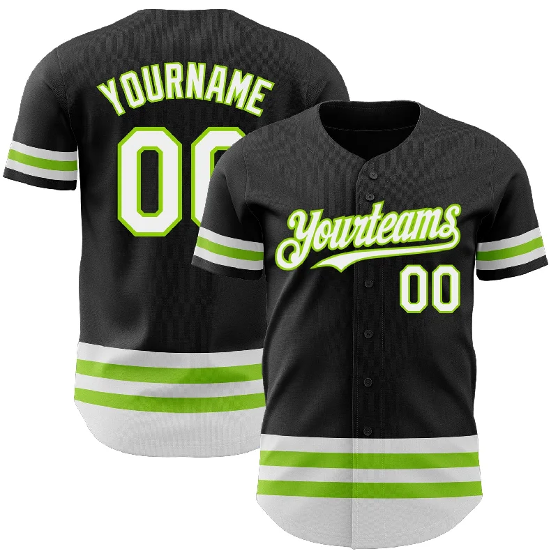 Baseball Jersey For Adults-Custom Black White-Neon Green Line Authentic Baseball Jersey