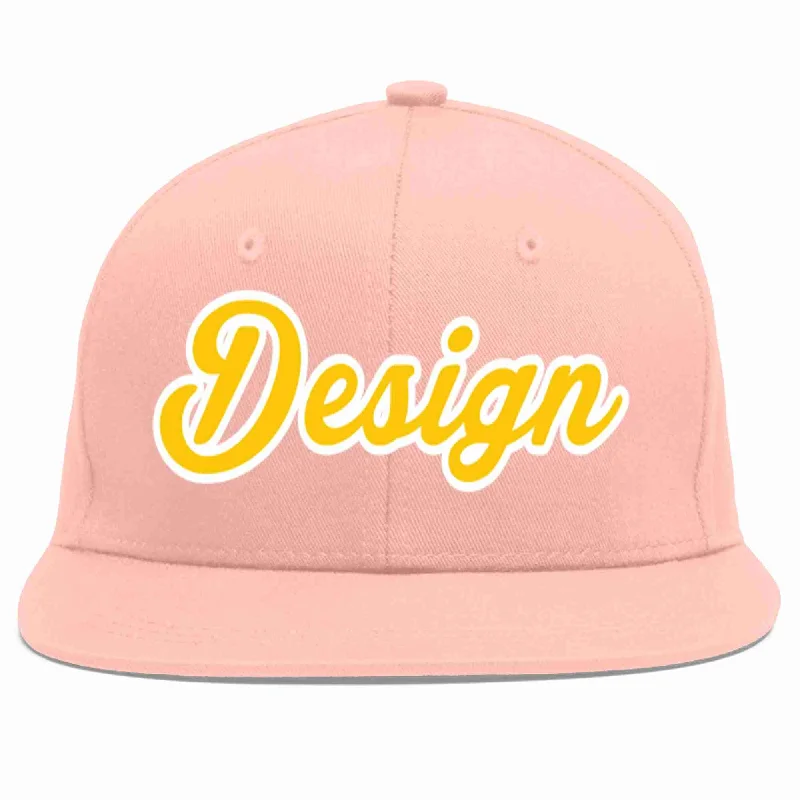 Baseball Cap For Sports Events-Custom Pink Gold-White Flat Eaves Sport Baseball Cap Design for Men/Women/Youth