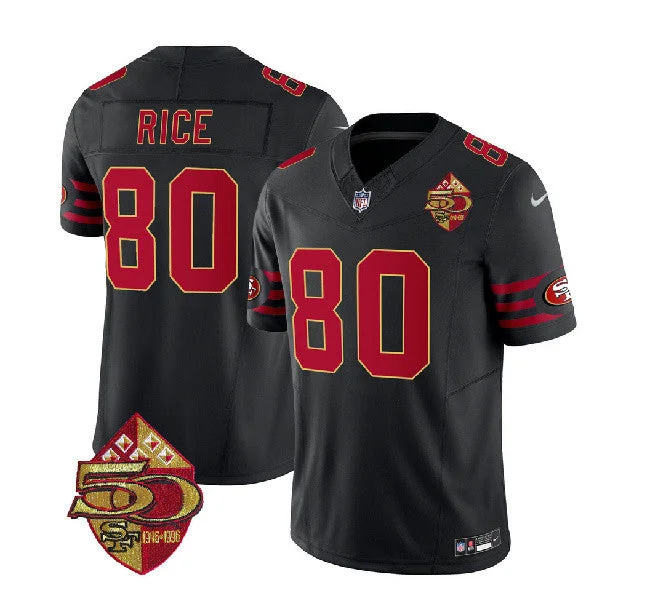 Football Jersey For Promotional Team Sales-Men's San Francisco 49ers #80 Jerry Rice Black 2023 F.U.S.E. 50th Patch Throwback Football Stitched Jersey