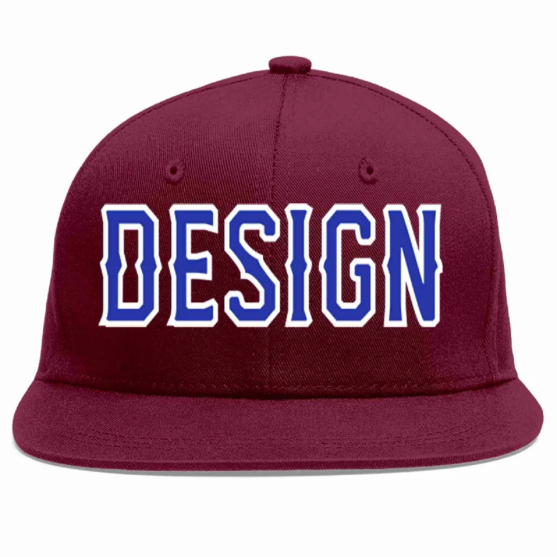 Baseball Cap With Custom Player Logos-Custom Crimson Royal-White Flat Eaves Sport Baseball Cap Design for Men/Women/Youth